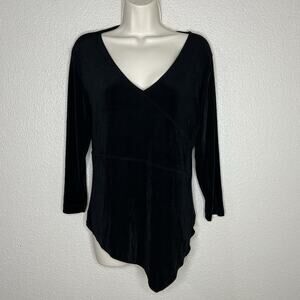 Chicos Travelers Black Tunic Faux Wrap 3/4 Sleeve Size 1 Or Medium